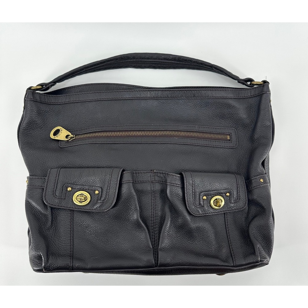 Marc by Marc Jacobs Black Pebbled Leather Hobo Bag Turnlock Brass Hardware